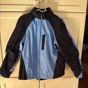 Women’s Blue and Black hooded LIZGOLF Clairborne golf Jacket size L